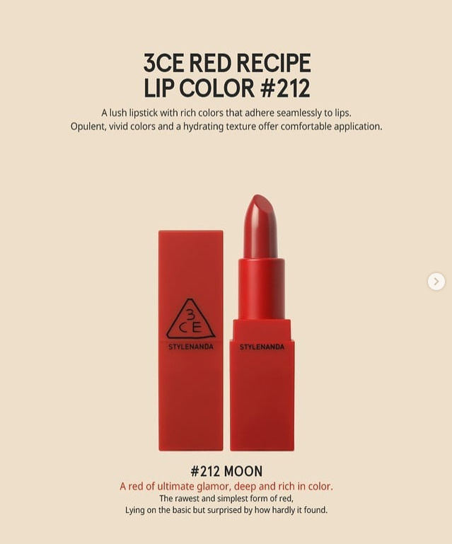 Son thỏi 3CE Red Recipe Matte Lip Color 212 Moon