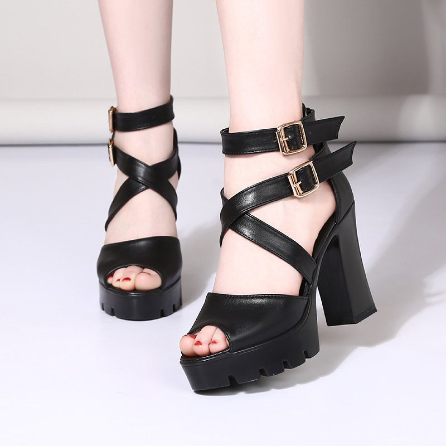[Có Ảnh Thật] Cao Gót Đan Dây Da Phối Khoá Cao Cấp- CG666