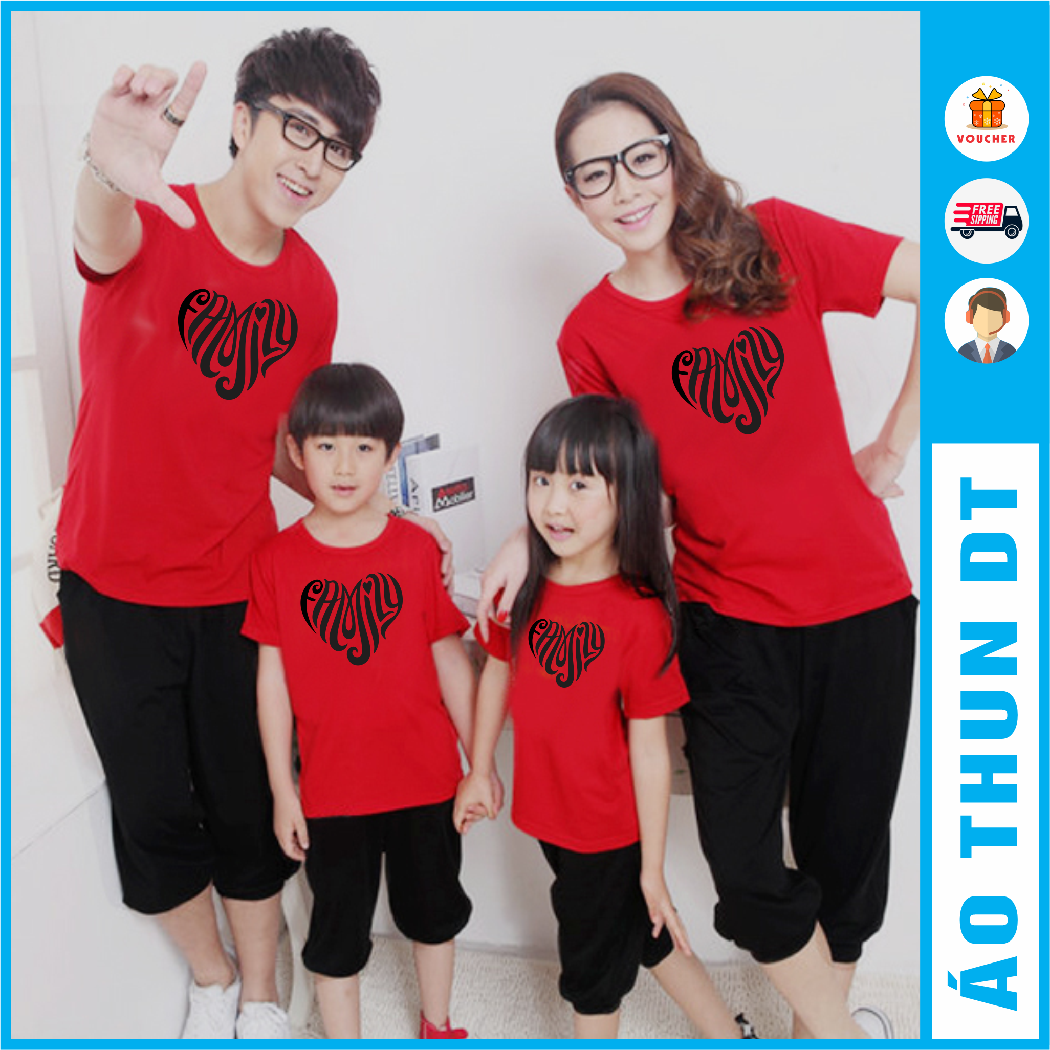 Áo thun gia đình màu đỏ - In hình chữ FAMILY