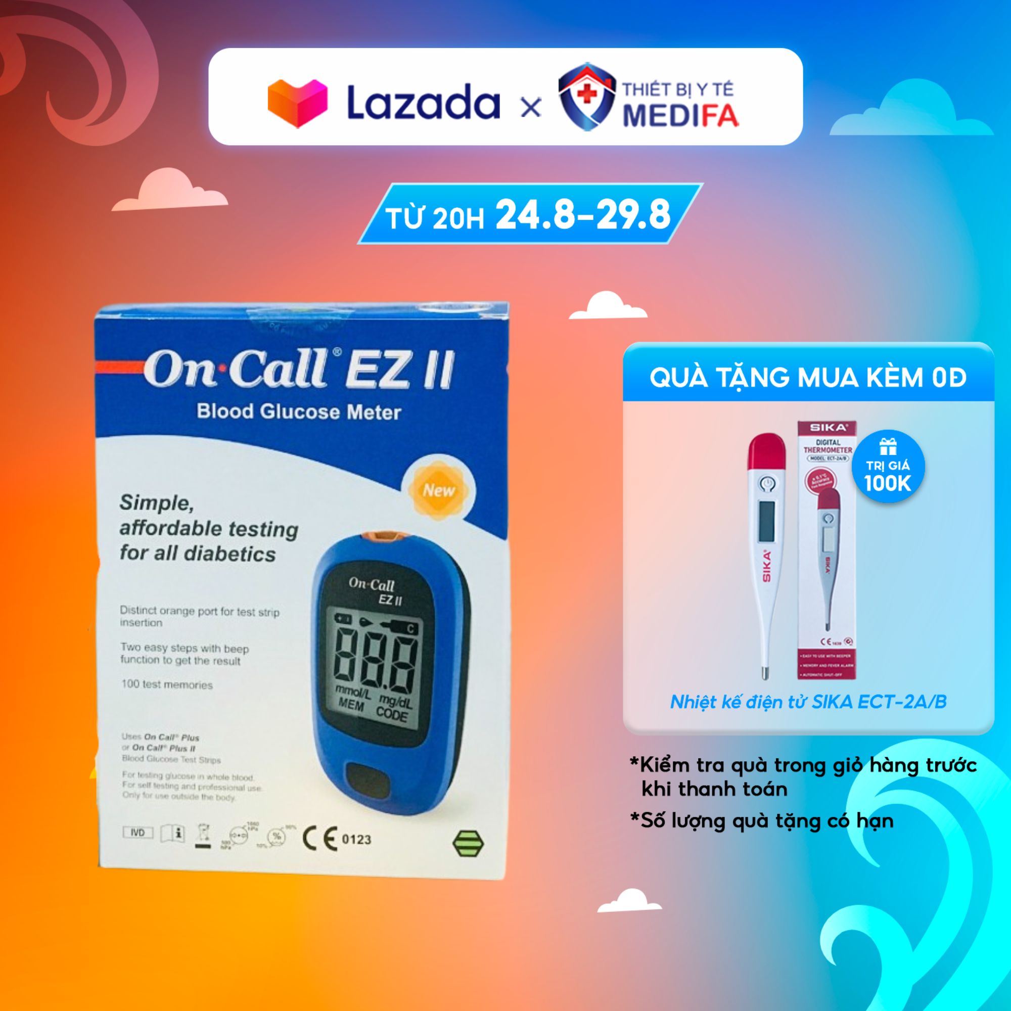 Máy đo đường huyết acon on call plus ez ii - tặng 25 que thử on call plus, 25 kim lấy máu