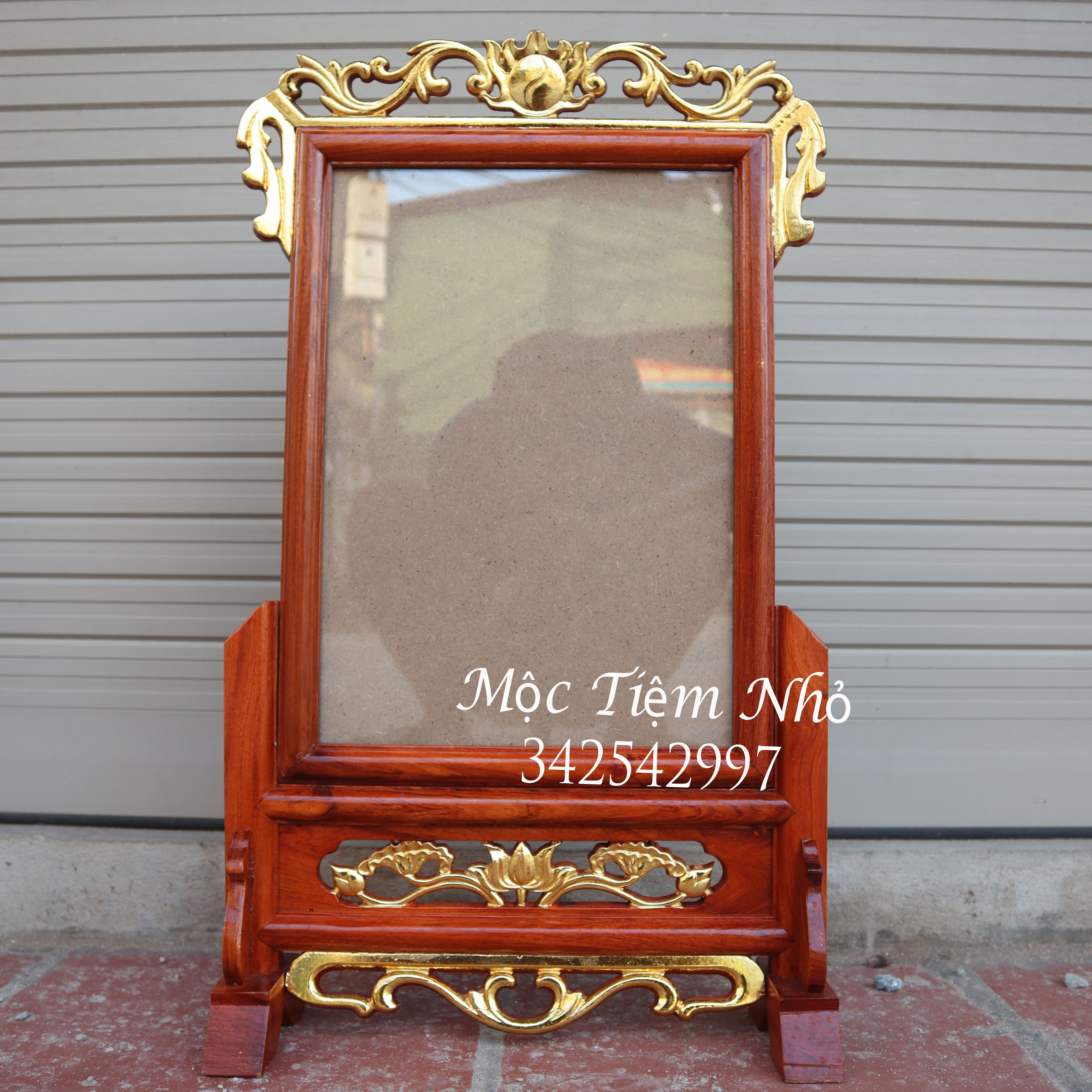 Khung ảnh thờ cúng đơn rát vàng,Khung hình thờ hoa lá tây vàng 5 cỡ ảnh-ao