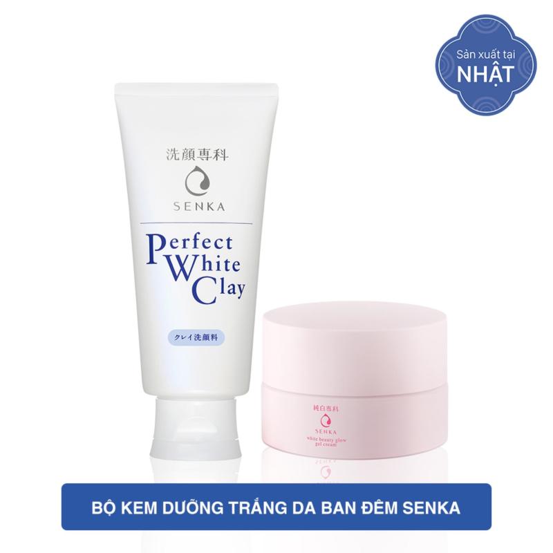 Bộ kem dưỡng trắng da ban đêm Senka (White Beauty Glow Gel Cream 50g + Perfect White Clay 120g) giá rẻ