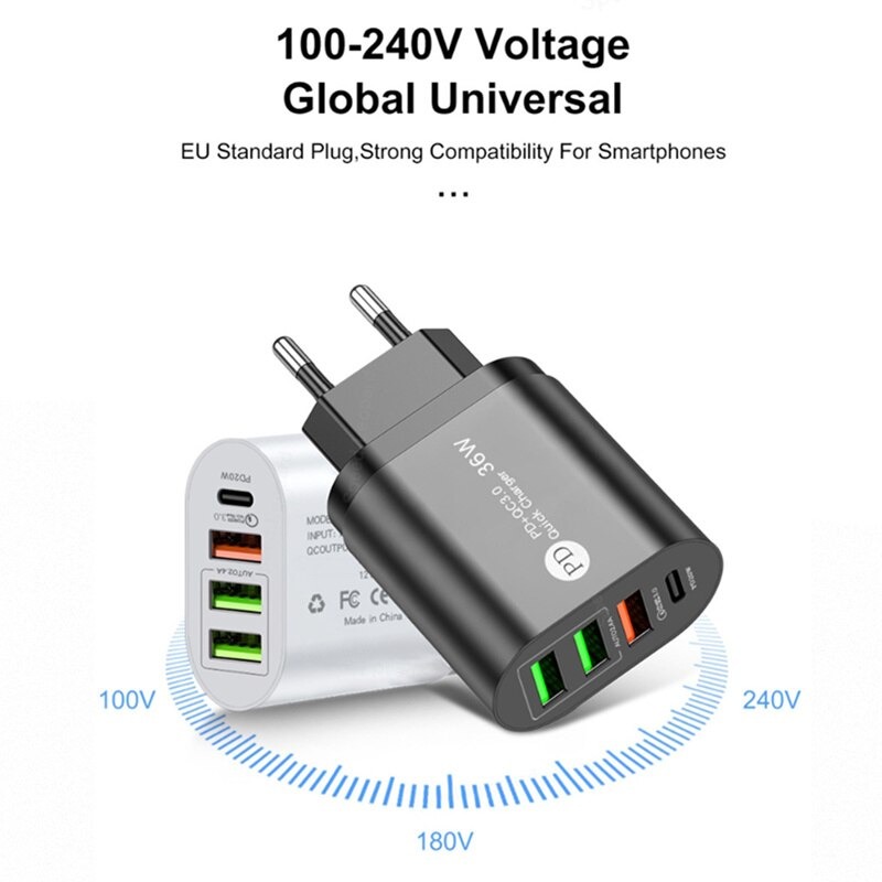 Cục Sạc Nhanh 20W PD Type C 4 Cổng Sạc, Củ Sạc Có Đèn Led Phát Sáng, cốc sạc đa năng điện thoại máy tính bảng CuuLongstore