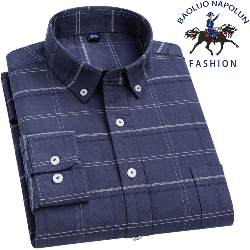 Áo sơ mi polo cotton chất liệu oxford áo sơ mi cotton cho nam thanh niên trung niên tay dài trang phục nam kẻ ca rô thường ngày trung niên sành điệu cỡ lớn