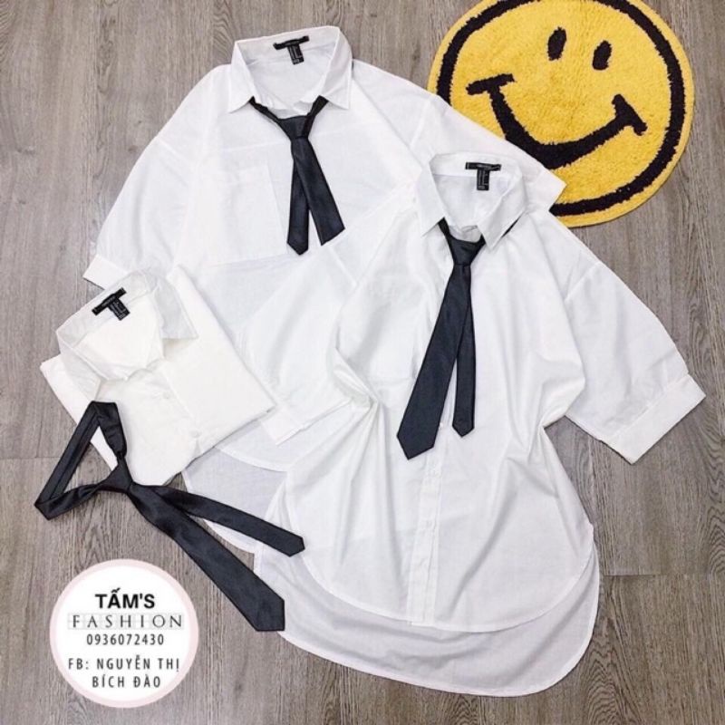 [HCM]Áo Sơ Mi Ulzzang Kèm Cà Vạt Phối Sét Hàn Quốc