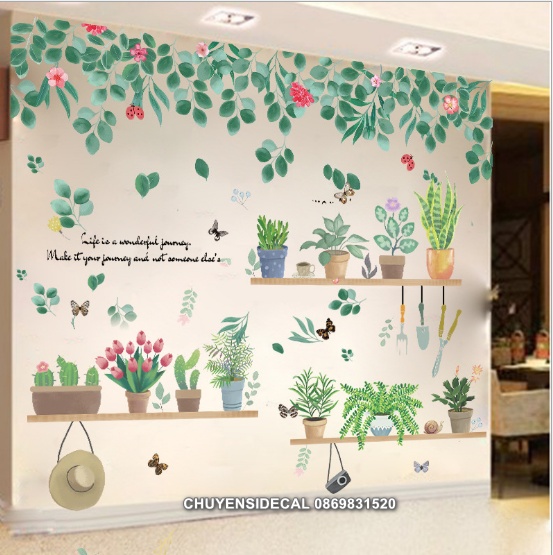 Combo Decal dán tường - Lá trần phối Nhiều chậu 02