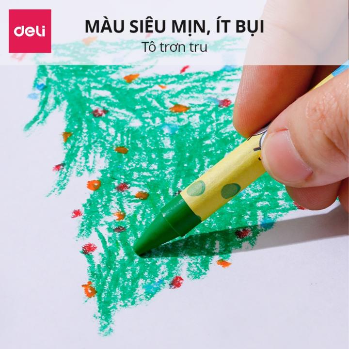Bút Sáp Màu Nến Bọt Biển Cho Bé Deli - 16/24 Màu Tươi Đậm Ít Vụn An Toàn Với Trẻ Nhỏ Học Sinh Tô Màu Vẽ Tranh Mỹ Thuật - Hình ảnh 3