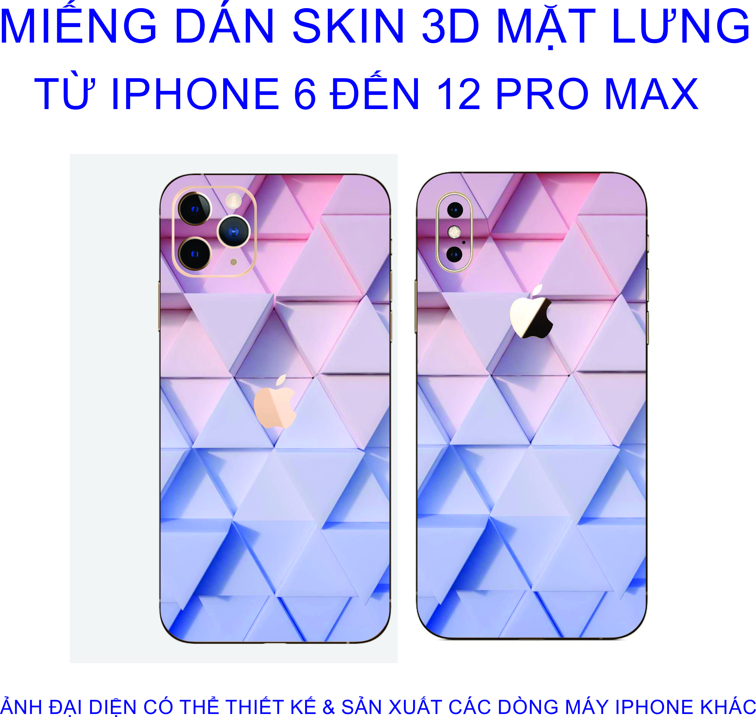 Miếng Dán Skin 3D mặt lưng iphone 6 đến 12 pro max chống trầy xước, hình ảnh 3D sắt nét