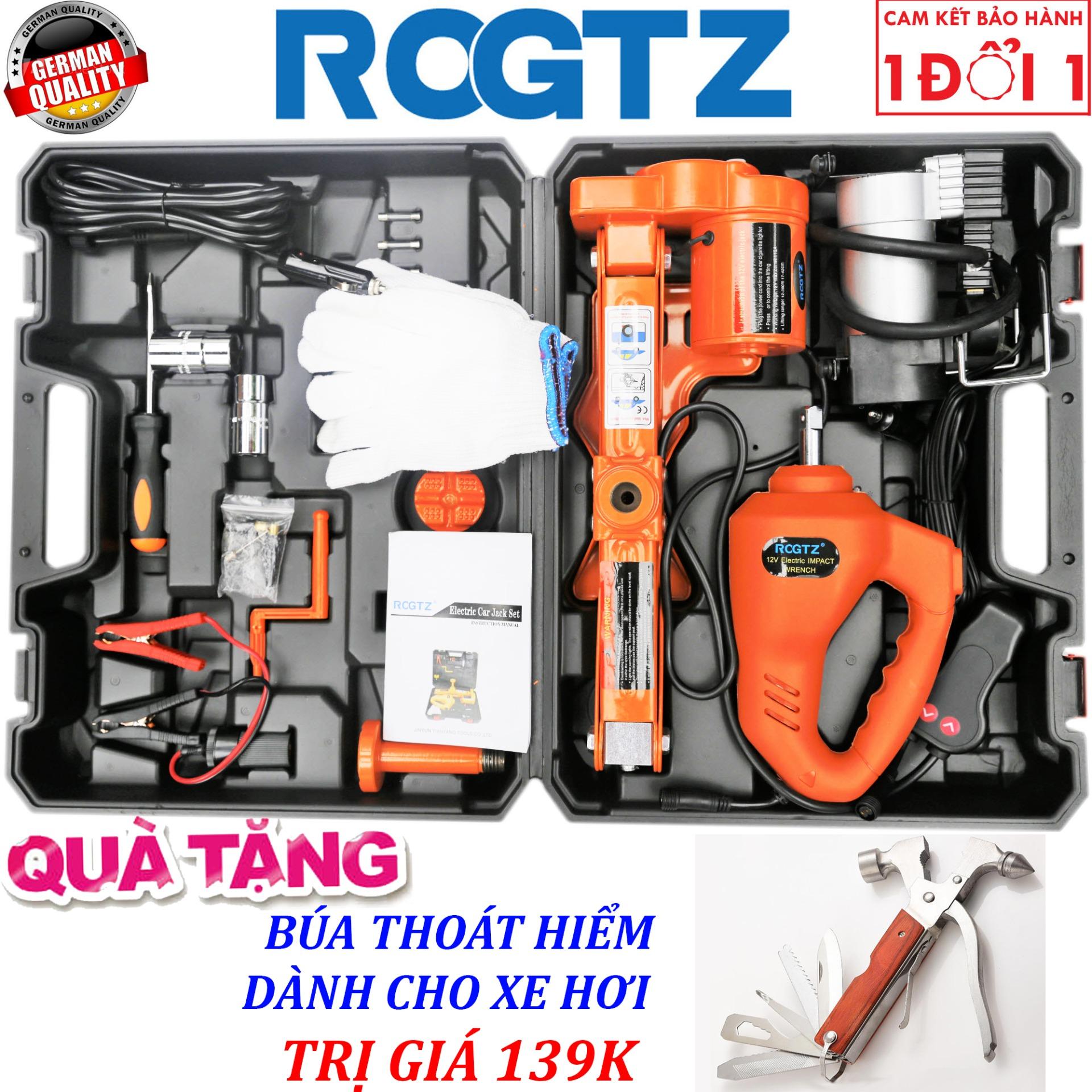 (ROGTZ - Thương hiệu đến từ Đức) Bộ kích gầm xe và mở lốp 3 trong 1 chạy điện 12v (cắm tẩu) - Con Đội Kích Lốp Nâng Gầm Xe Bằng Điện 12 Vol - Loại có kèm bơm + Tặng kèm dụng cụ thoát hiểm chuyên dụng