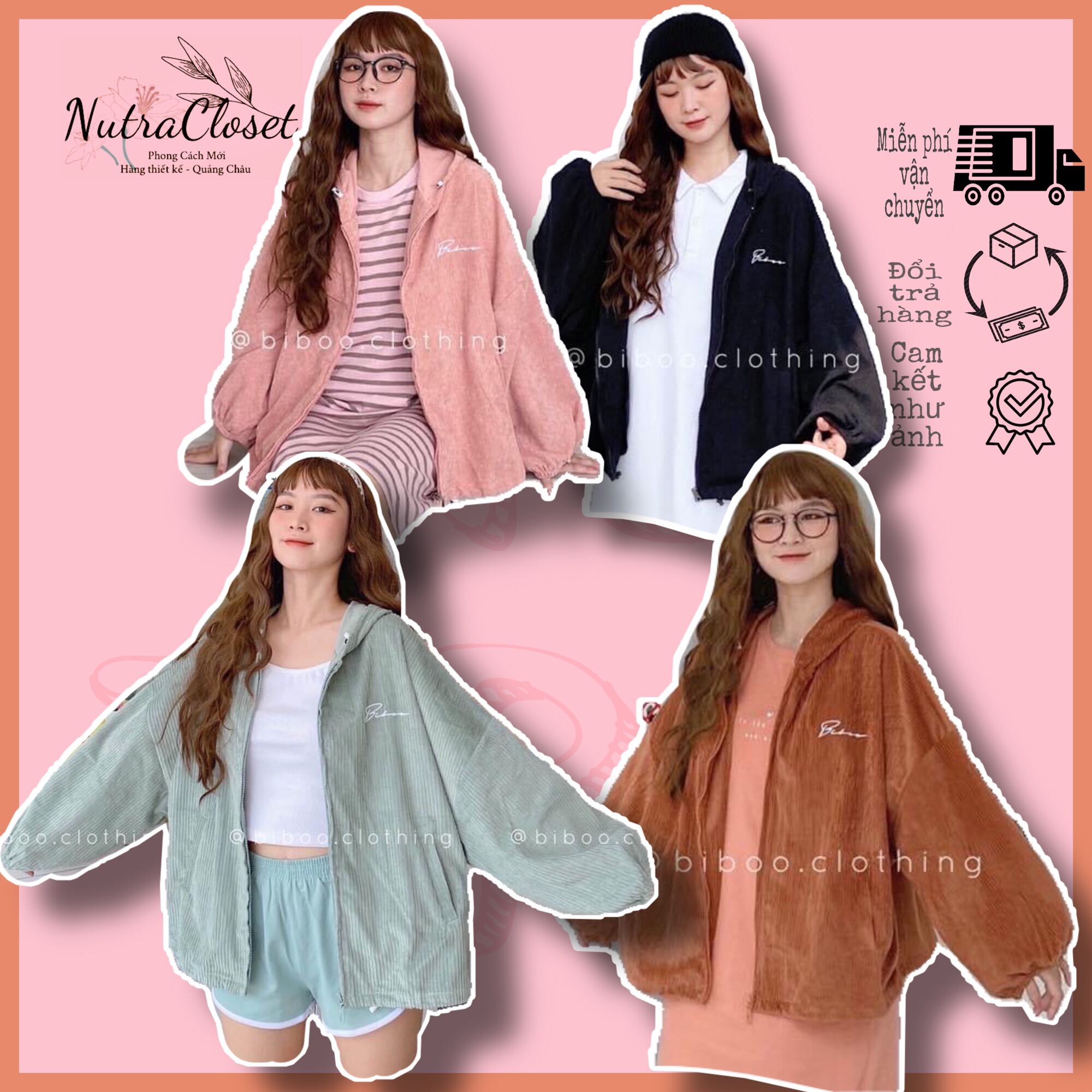 Áo khoác kaki nhung gân chữ ký unisex ulzzang nam nữ