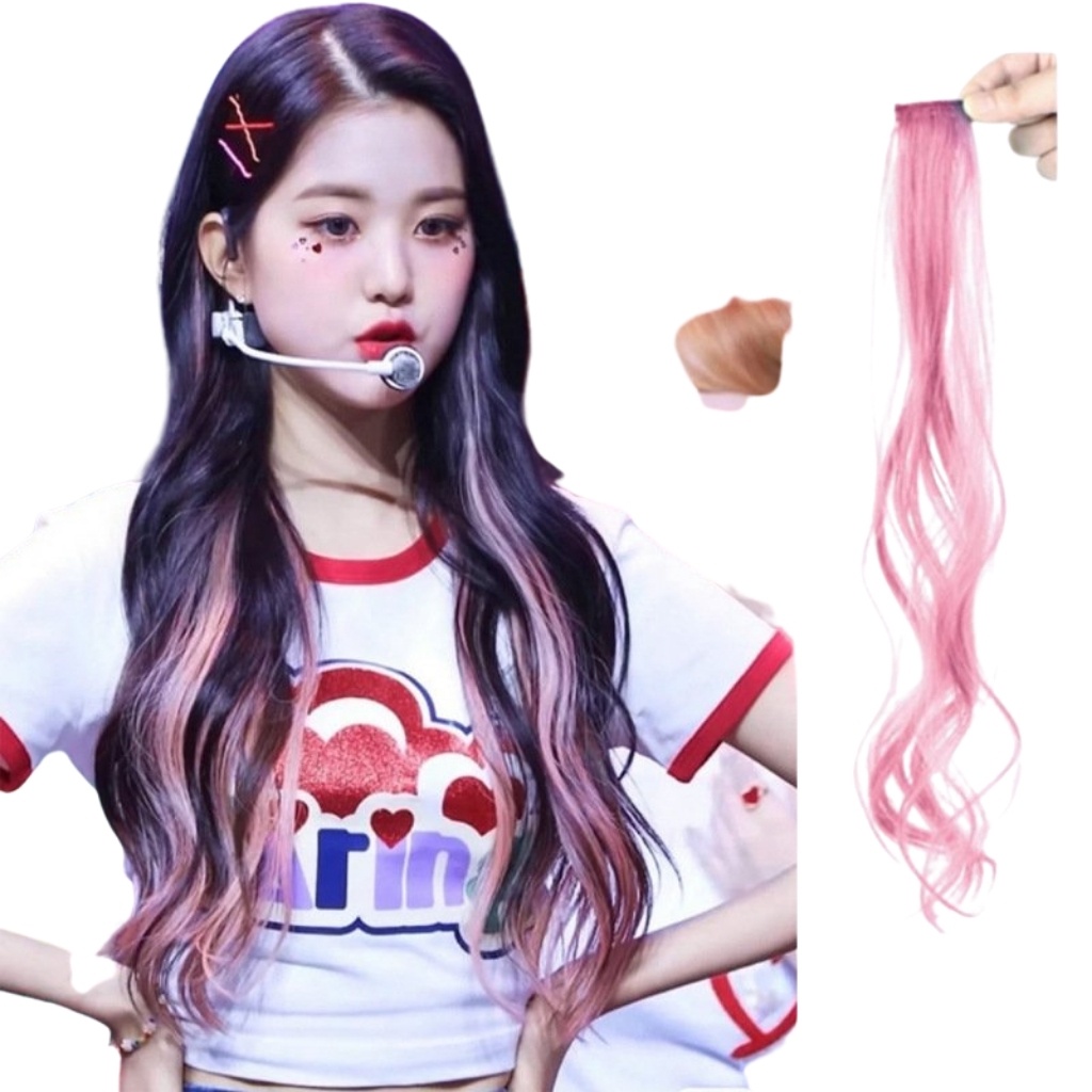 Tóc giả kẹp highlight xoăn, 55cm, sợi tơ cao cấp