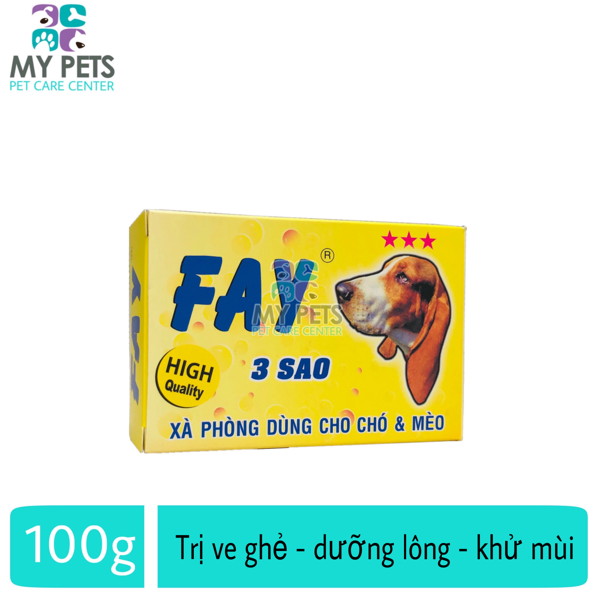 Xà phòng tắm trị ve ghẻ dưỡng lông khử mùi cho chó mèo - Fay 3 sao 100g