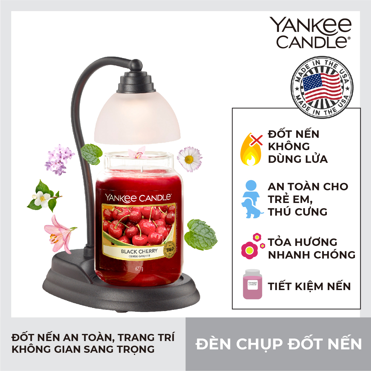 Đèn chụp đốt nến Yankee Candle màu đen