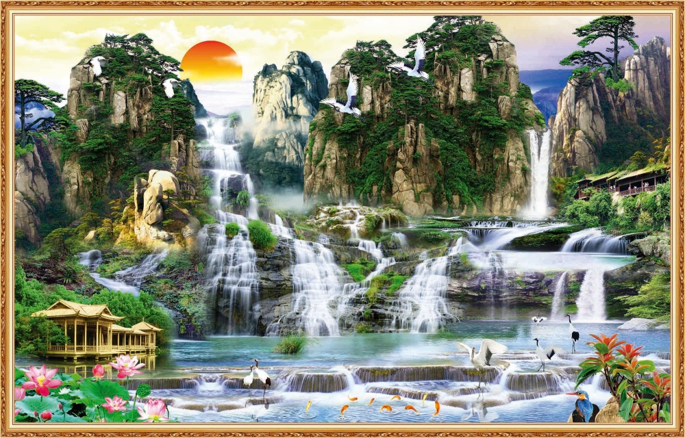 Tranh 3d sơn thủy hữu tình phòng khách