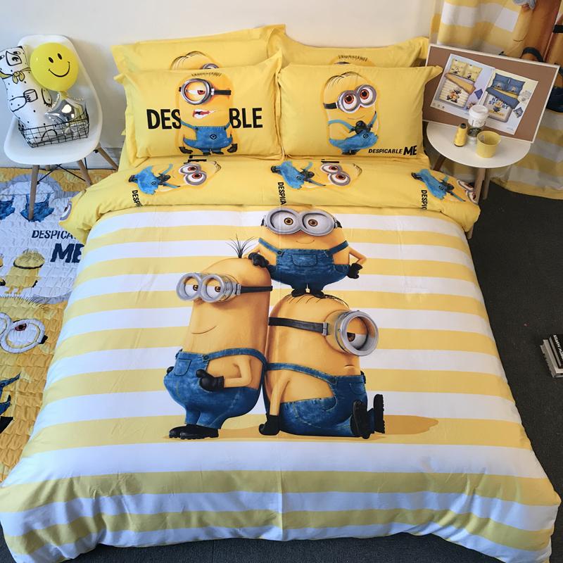 Bộ chăn ga gối LỤA Cotton hình MINION nhập khẩu Hàn nguyên set dành cho Con Yêu - Tất cả vì con