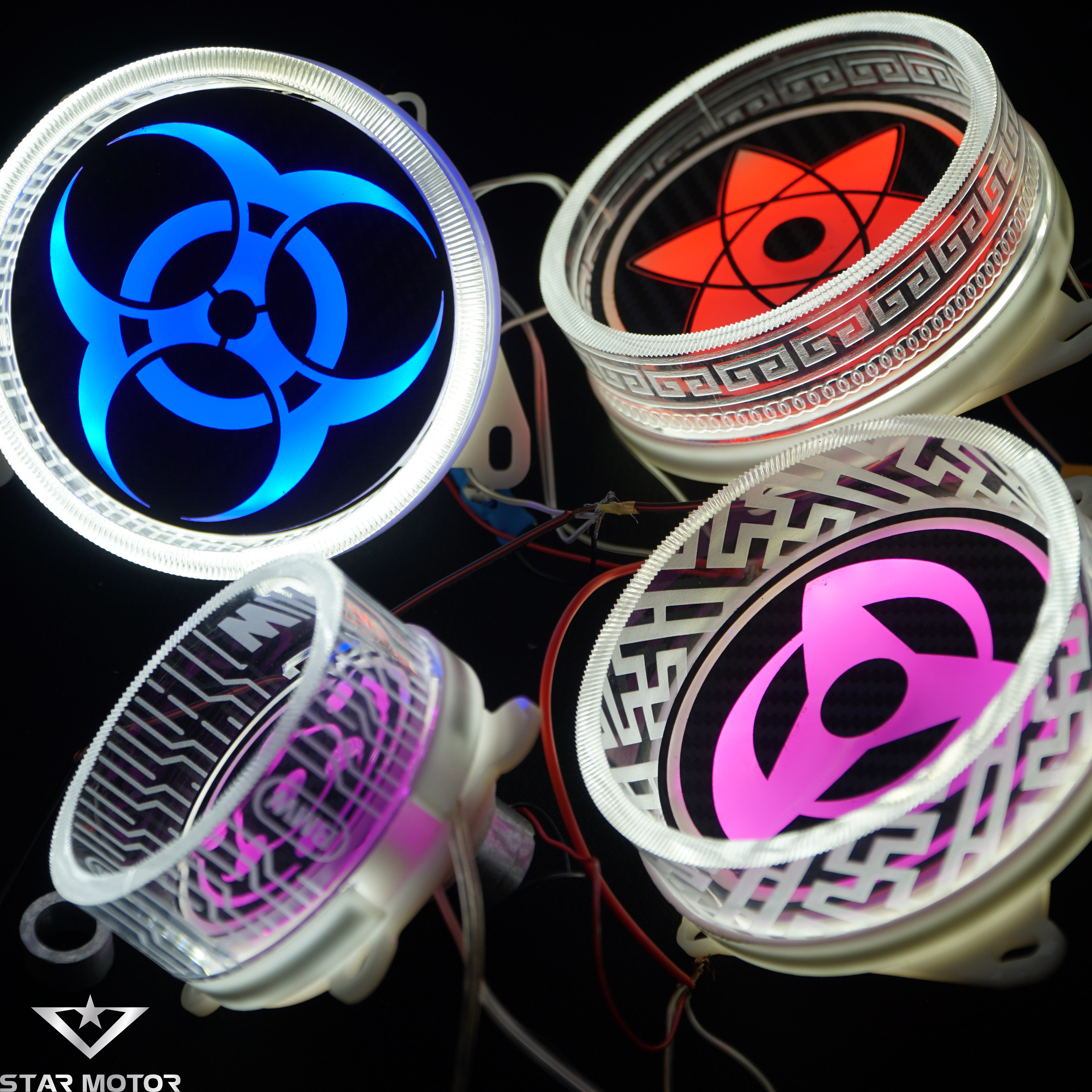 Đèn Led xoay Sharingan gắn trang trí đèn pha xe máy kích thước 5,5cm