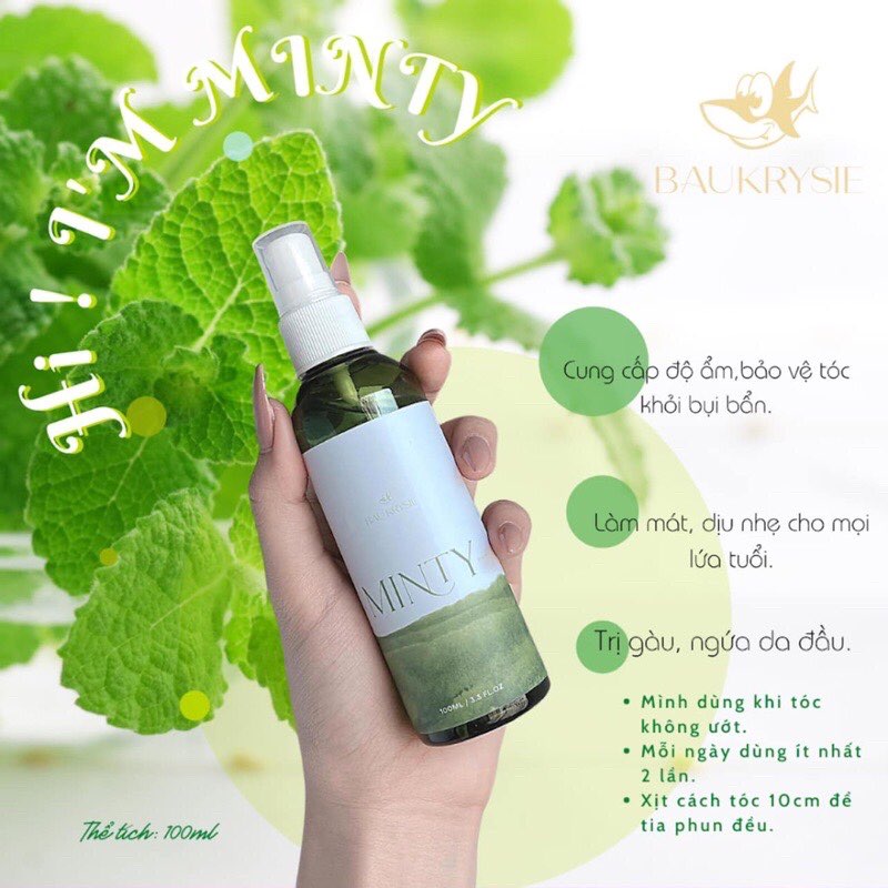 MINTY Hair Mist - Xịt Dưỡng Da Đầu Bạc Hà (Baukrysie)