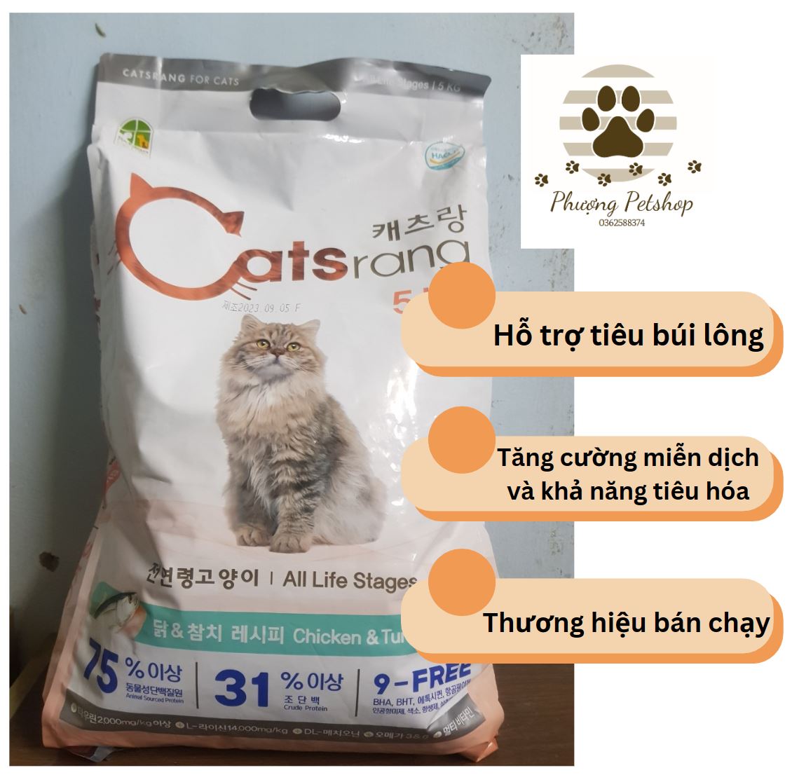 Thức ăn hạt cho mèo Catsrang 5kg - Phượng Petshop