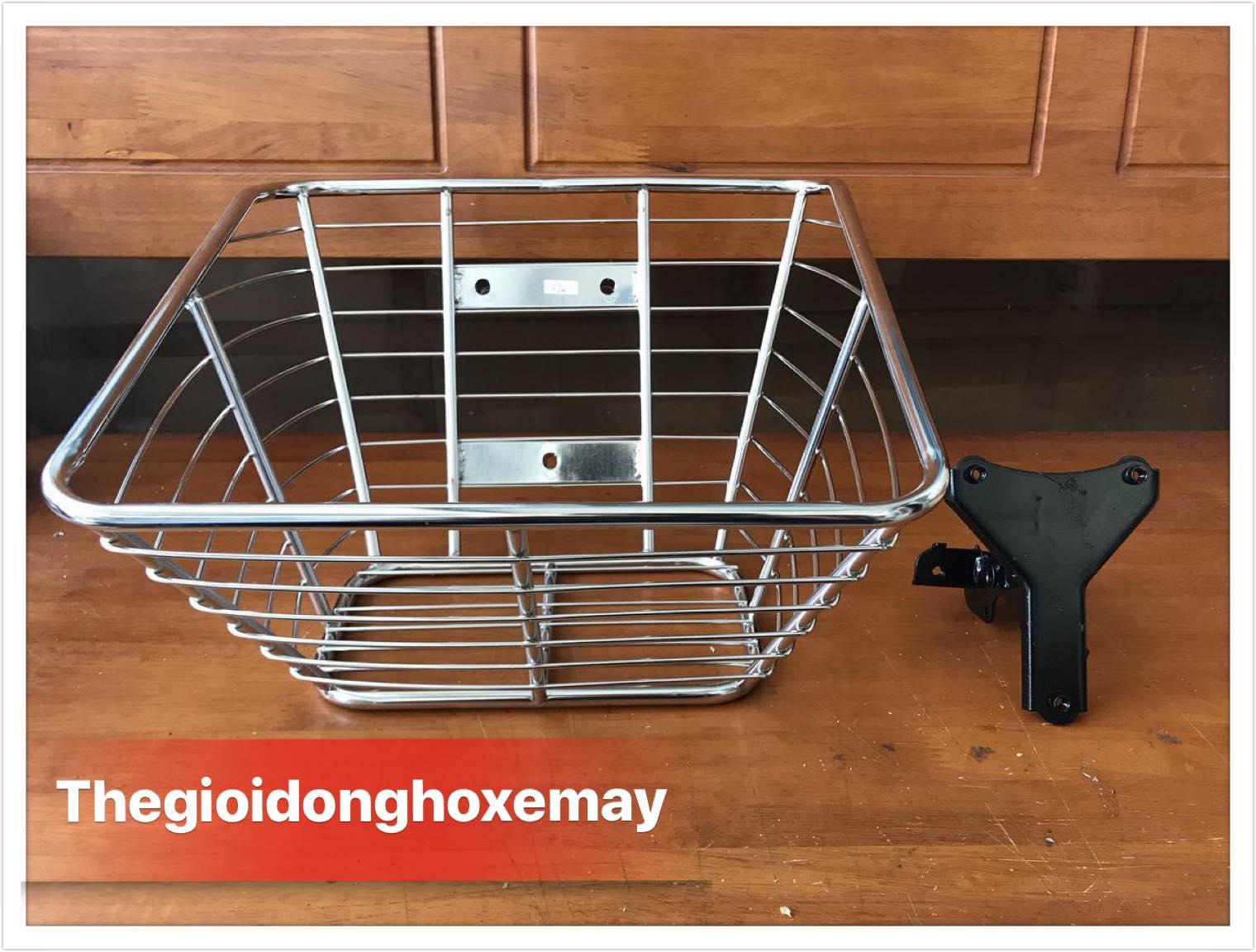 Rổ inox sọc ngang xe máy Honda Wave RS, Wave Alpha Mới, Wave Lớn + pát 3 lổ RS (combo 2 món)