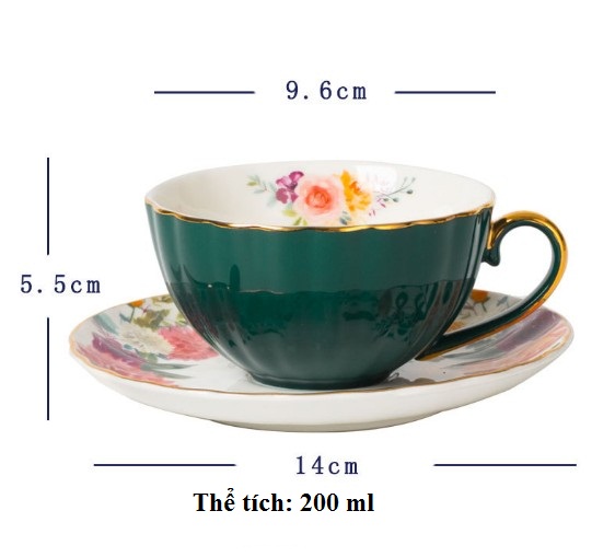 Bộ 2 cốc uống trà kèm đĩa, thìa 200 ml