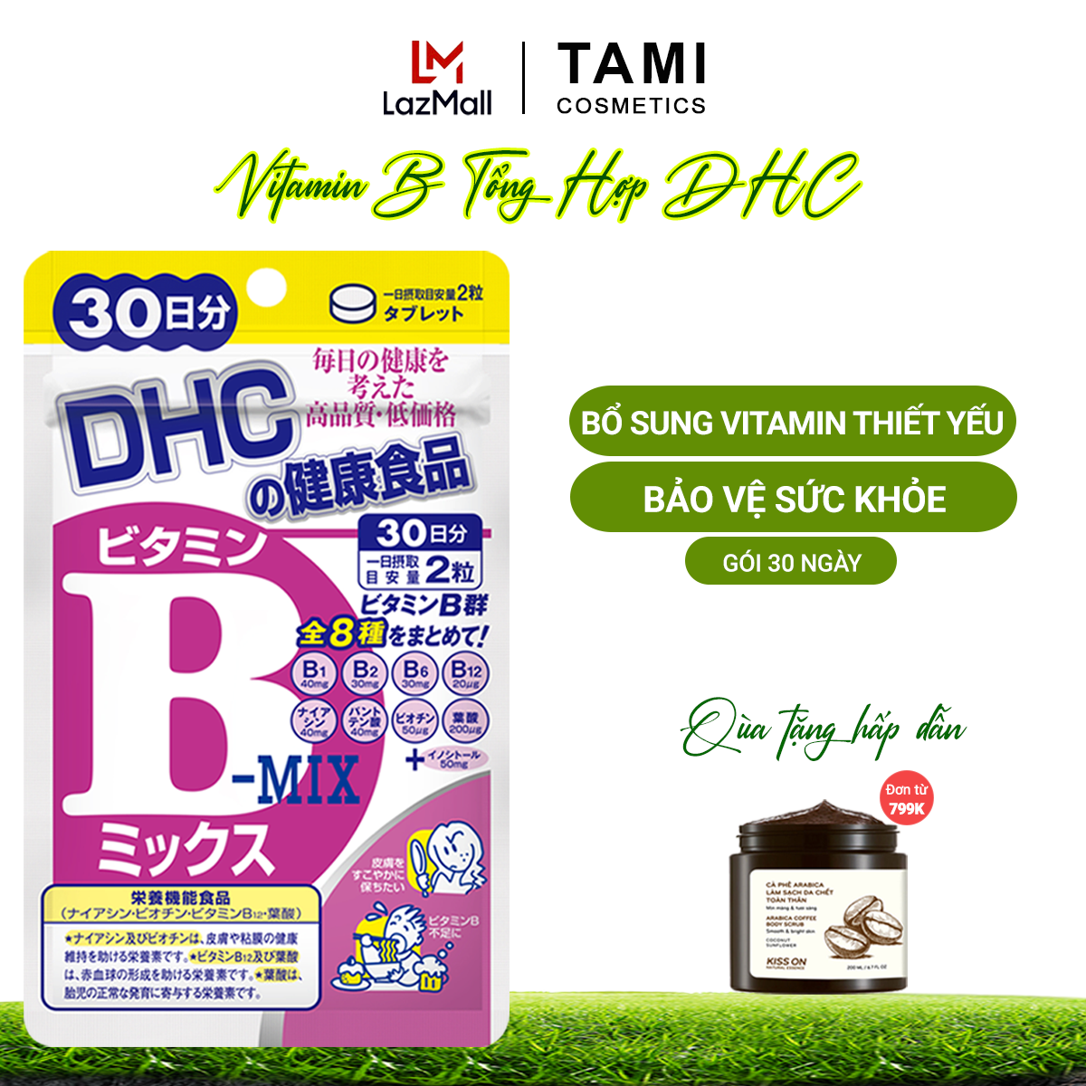 Viên uống Vitamin B tổng hợp DHC Nhật Bản thực phẩm chức năng bổ sung 8 loại vitamin B tốt cho sức khỏe và sắc đẹp gói 30 ngày TA-DHC-MIX30