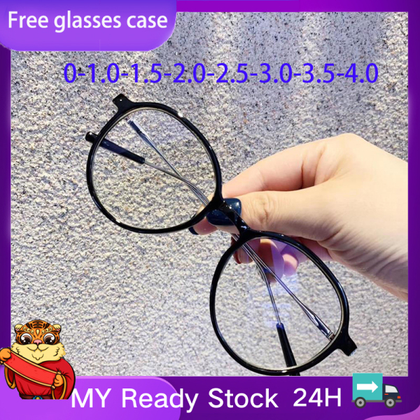 Giá bán 🔥Hộp đựng kính miễn phí🔥Vintage Black Round Myopia Glasses for Women Men Blue Light Filter Lenses Computer Glasses Finished Prescription Eyewear 0~-4.0