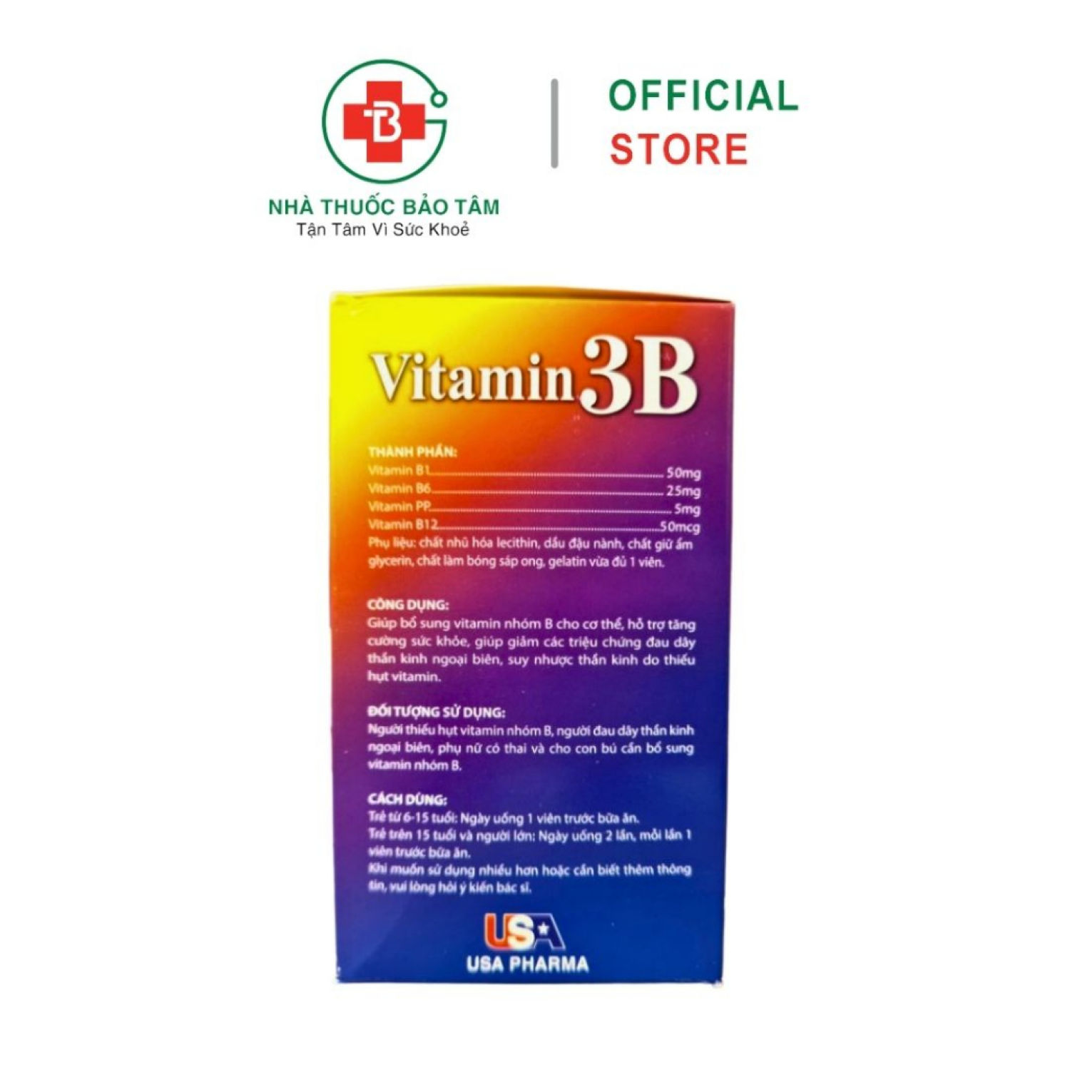 Vitamin 3B Giúp bổ sung và dự phòng thiếu hụt vitamin B1, B6, B12 cho cơ thể hộp 100 viên