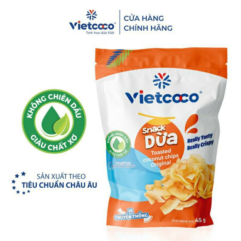 Snack dừa sấy giòn vietcoco túi 45g