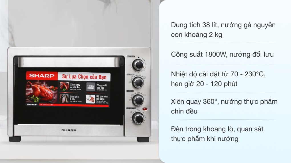 Lò nướng Sharp EO-A384RCSV-ST 38 lít (Giá áp dụng giao tại HN, HCM& các tỉnh liên hệ shop)