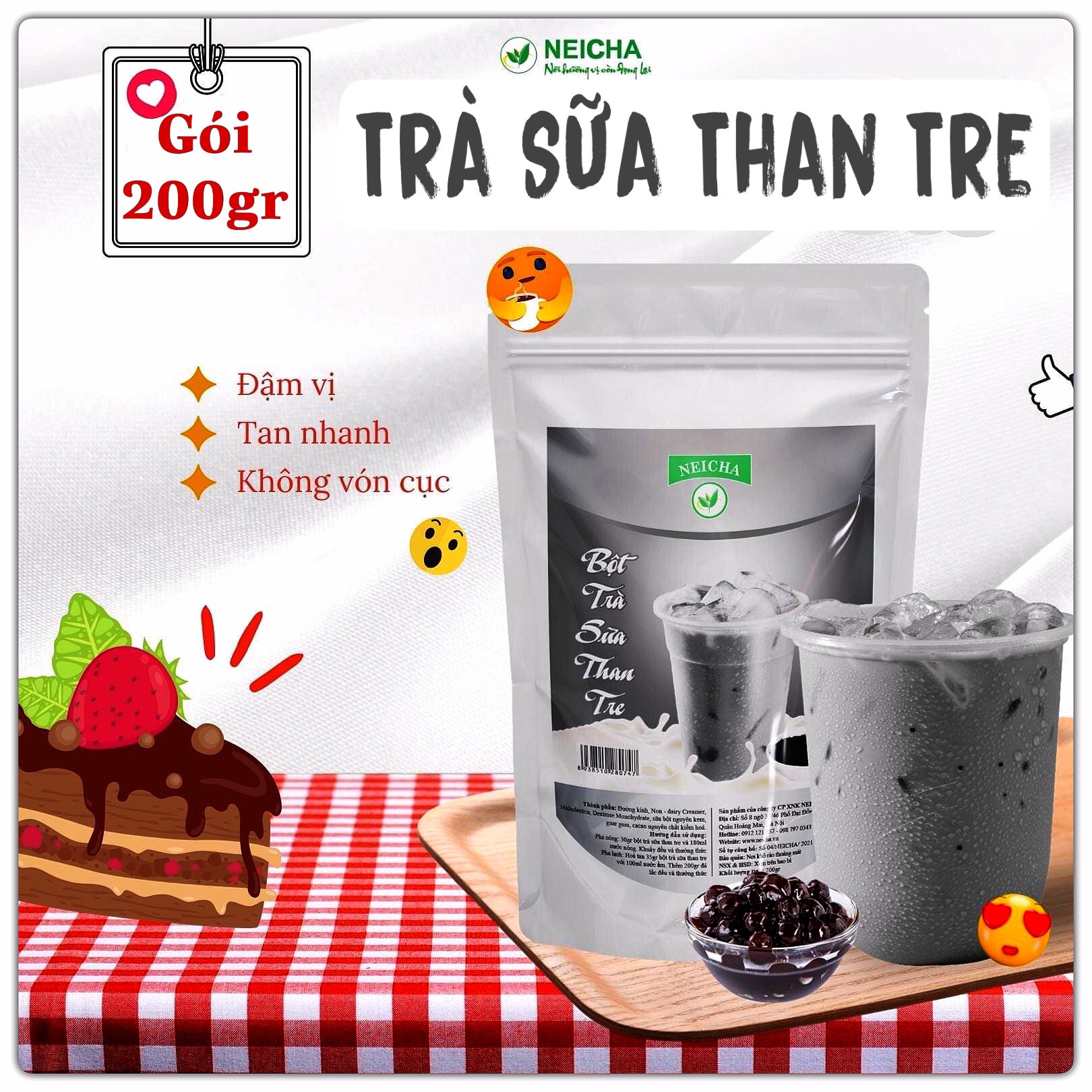 Trà sữa neicha vị than tre gói 200gr/ bột trà sữa pha sẵn tiện lợi, thơm ngon chuẩn vị