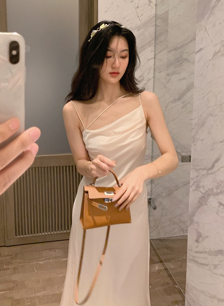 Đầm Maxi Phi Lụa Dây Kiểu (NUDE+TRẮNG)