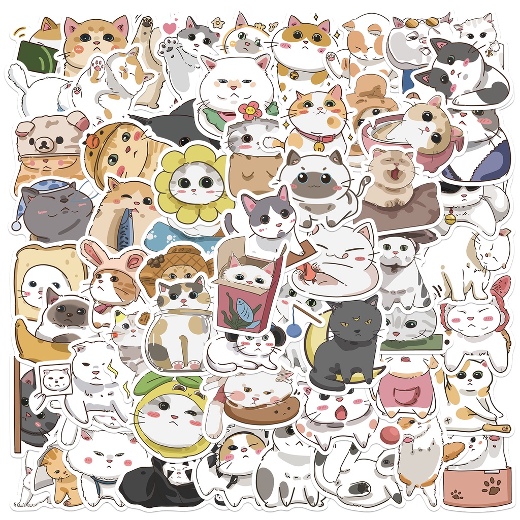 Set 60 sticker hình dán Mèo dễ thương chống thấm nước