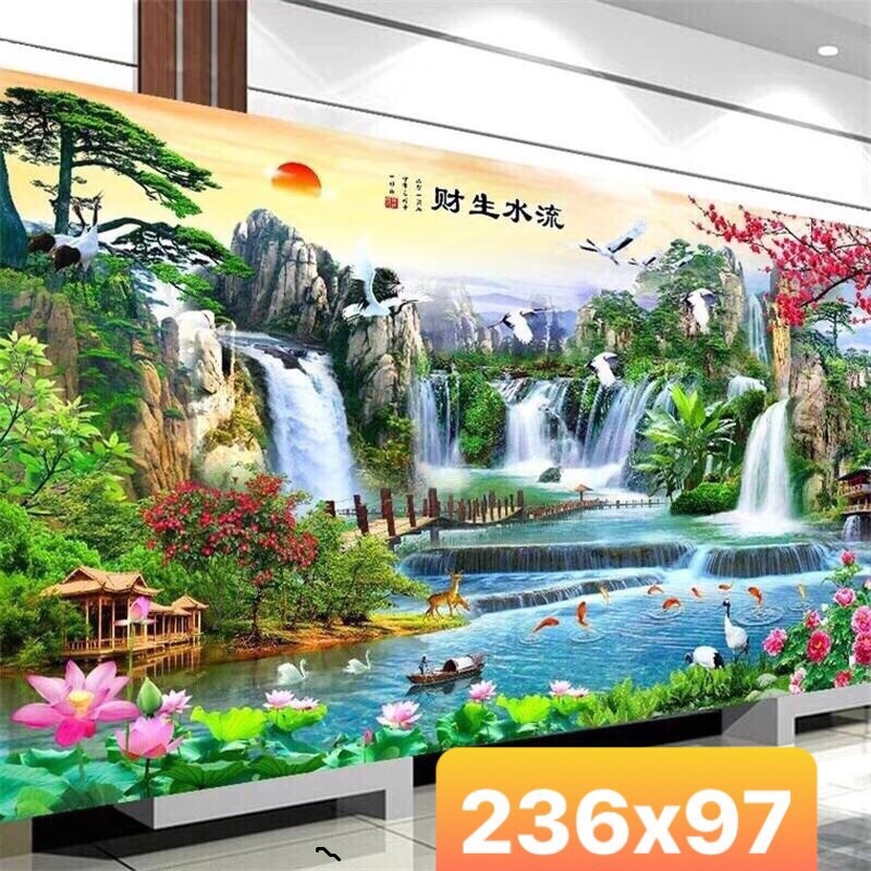 Tranh thêu phong cảnh khổ lớn 236x97cm