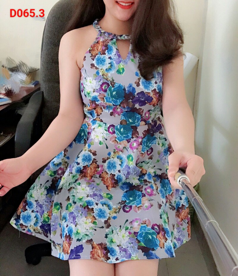 [HCM]Đầm cổ yếm in hoa kèm quần trong