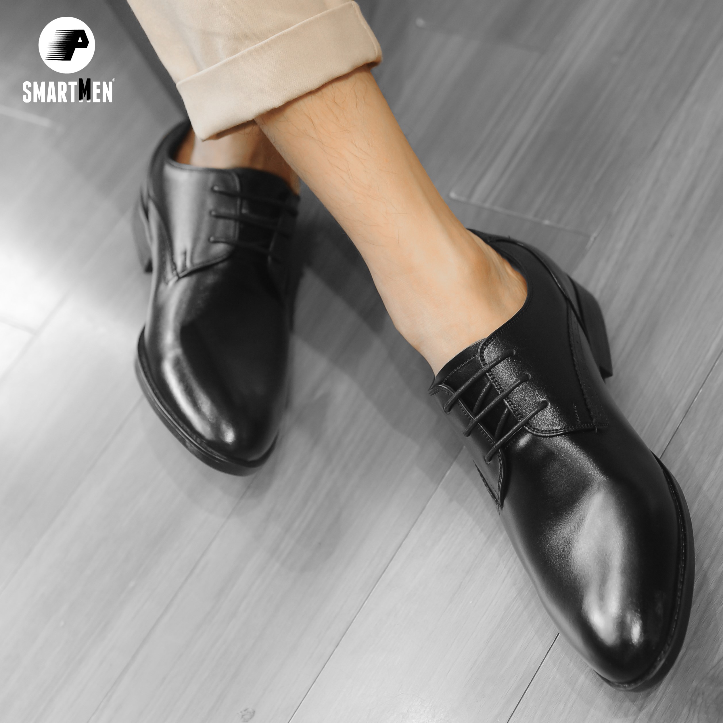 Giày Công sở tăng chiều cao da bò thật SMARTMEN GD3-02 Đen