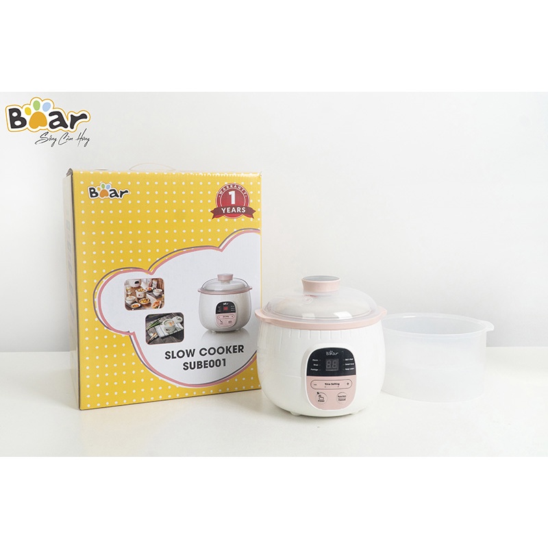 Nồi nấu cháo chậm, ninh, hầm, hấp cách thủy 4in1 Bear 0.8L