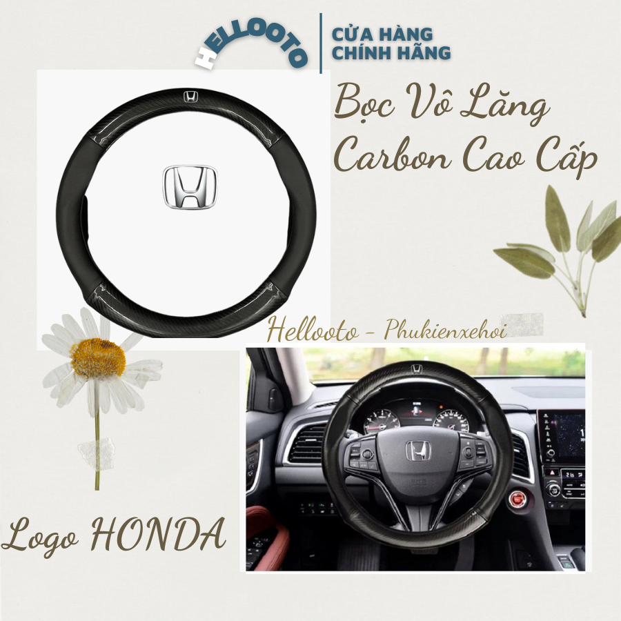 Bọc tay lái, bọc vô lăng carbon có logo Honda cho xe Honda City, CRV,..Chất liệu da dày dặn, ôm vô lăng,bám tay cầm