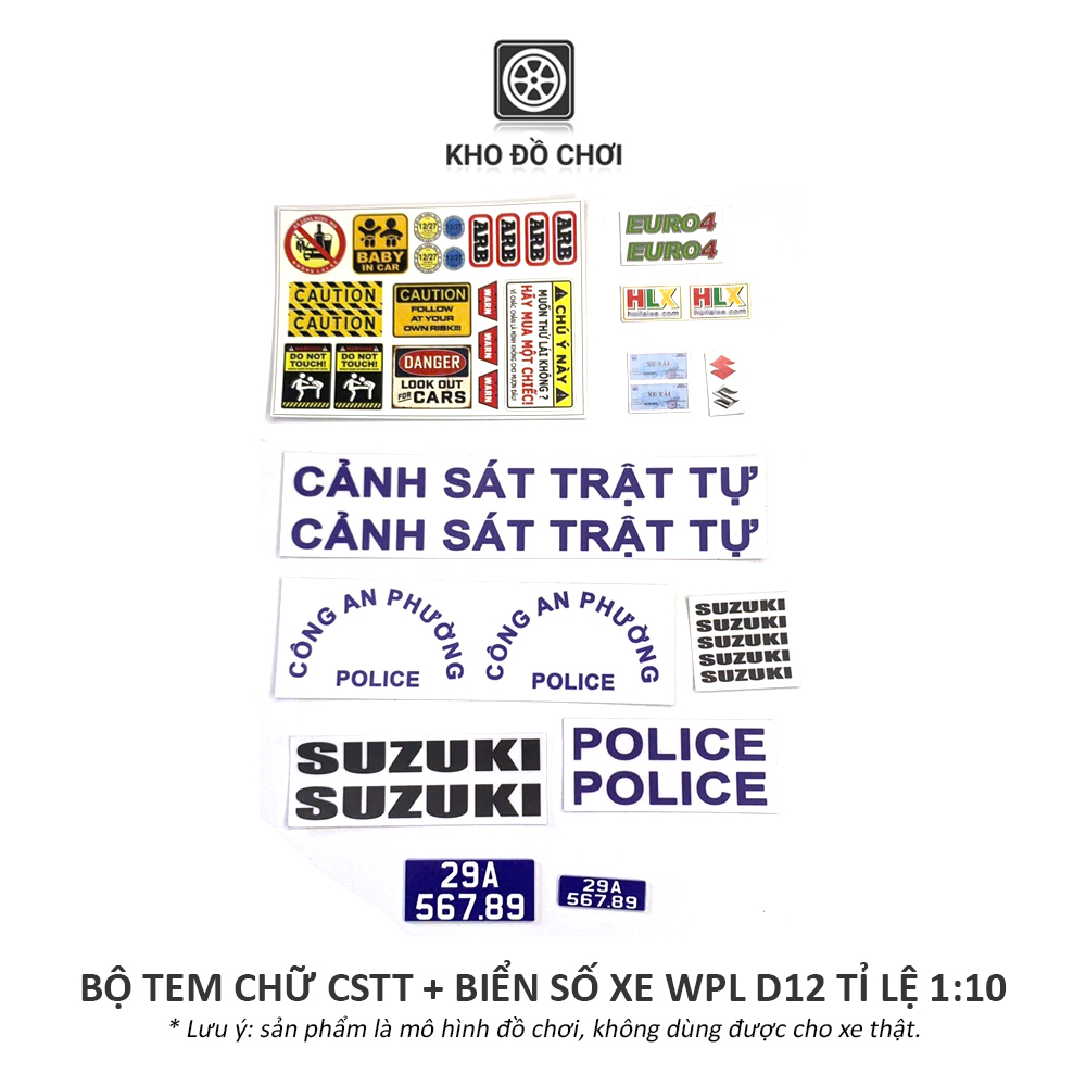 Bộ tem chữ CSTT, CSGT & biển số dán xe WPL D12 tỉ lệ 1:16, 1:10