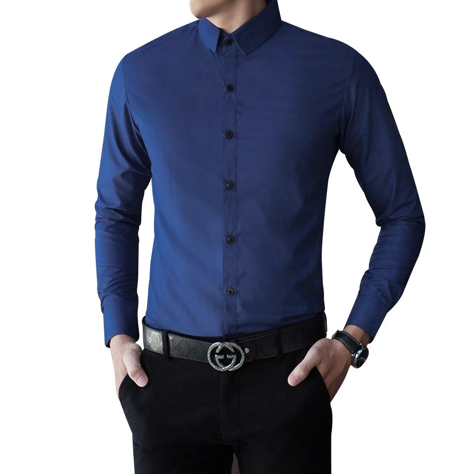 Sơ mi lụa trơn (xanh đậm) hiện đại