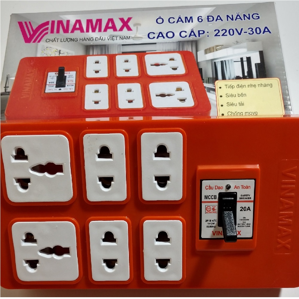 Ổ cắm điện lõi Sứ chịu tải Vinamax kèm APTOMAT (Có dây kéo dài 3m-5m)