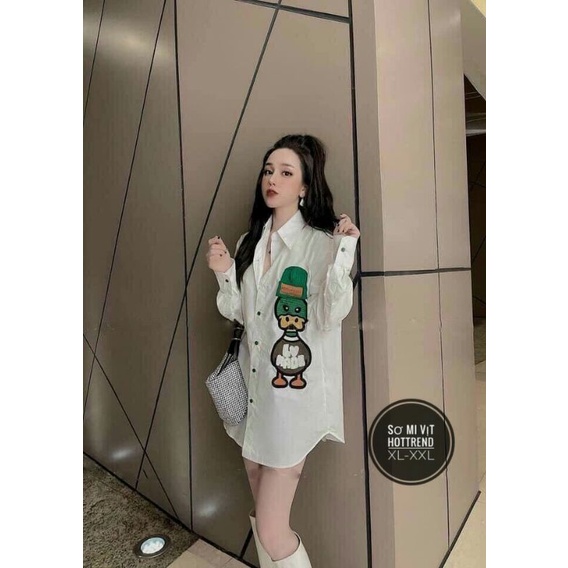 ÁO SƠ MI OVERSIZE THÊU HÌNH CHÚ VỊT