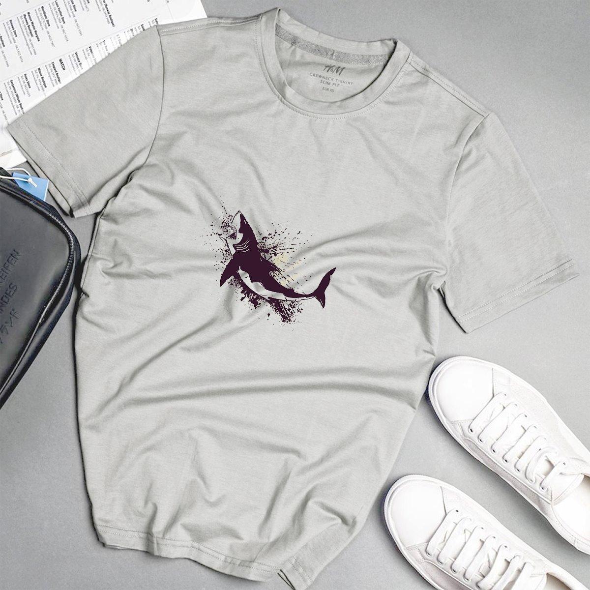 Áo phông nam cá mập phong cách unisex màu xám