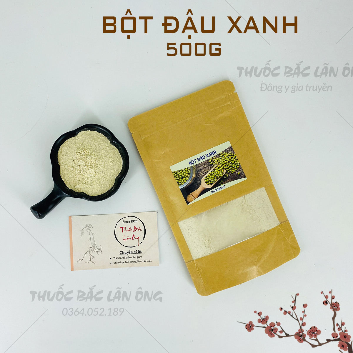 Bột đậu xanh rang thơm nghiền mịn 500g - Thuốc Bắc Lãn Ông