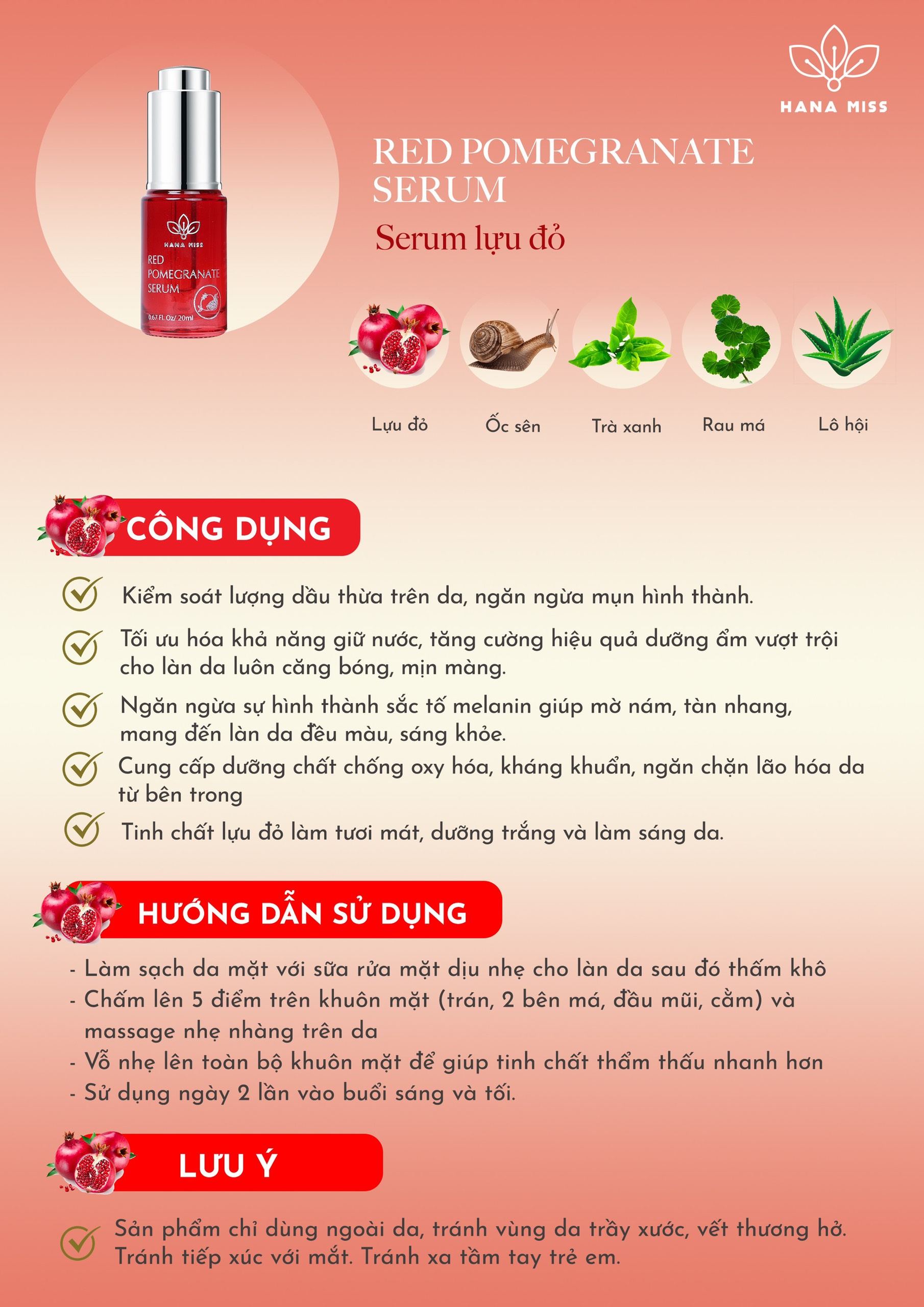 SERUM DƯỠNG LỰU ĐỎ HANA MISS