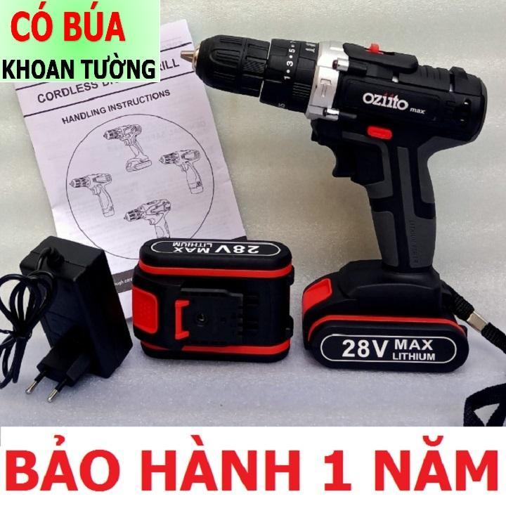 Máy khoan pin ozito 28v máy khoan pin có búa máy khoan cầm tay máy bắt vít dùng pin - 2 pin