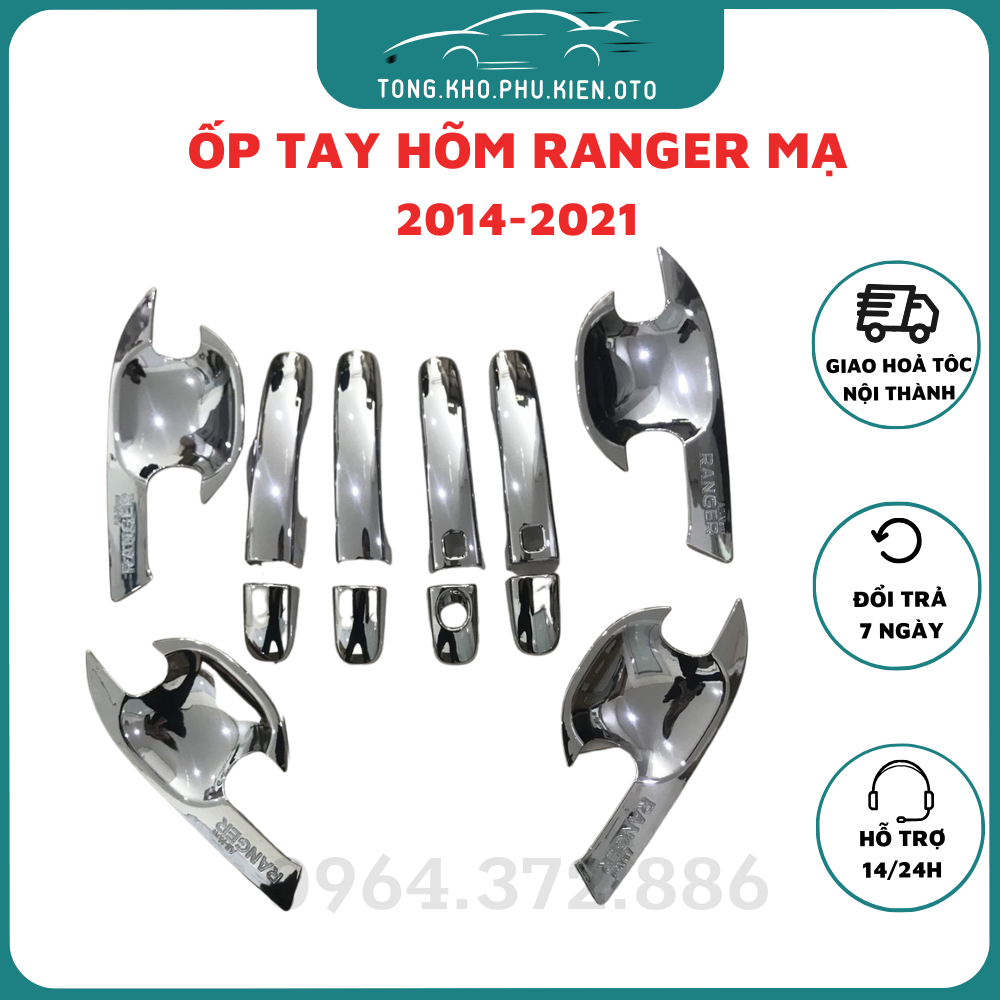 Ốp tay nắm, hõm cửa xe Ford Ranger 2014-2021-Mẫu mạ crom cao cấp