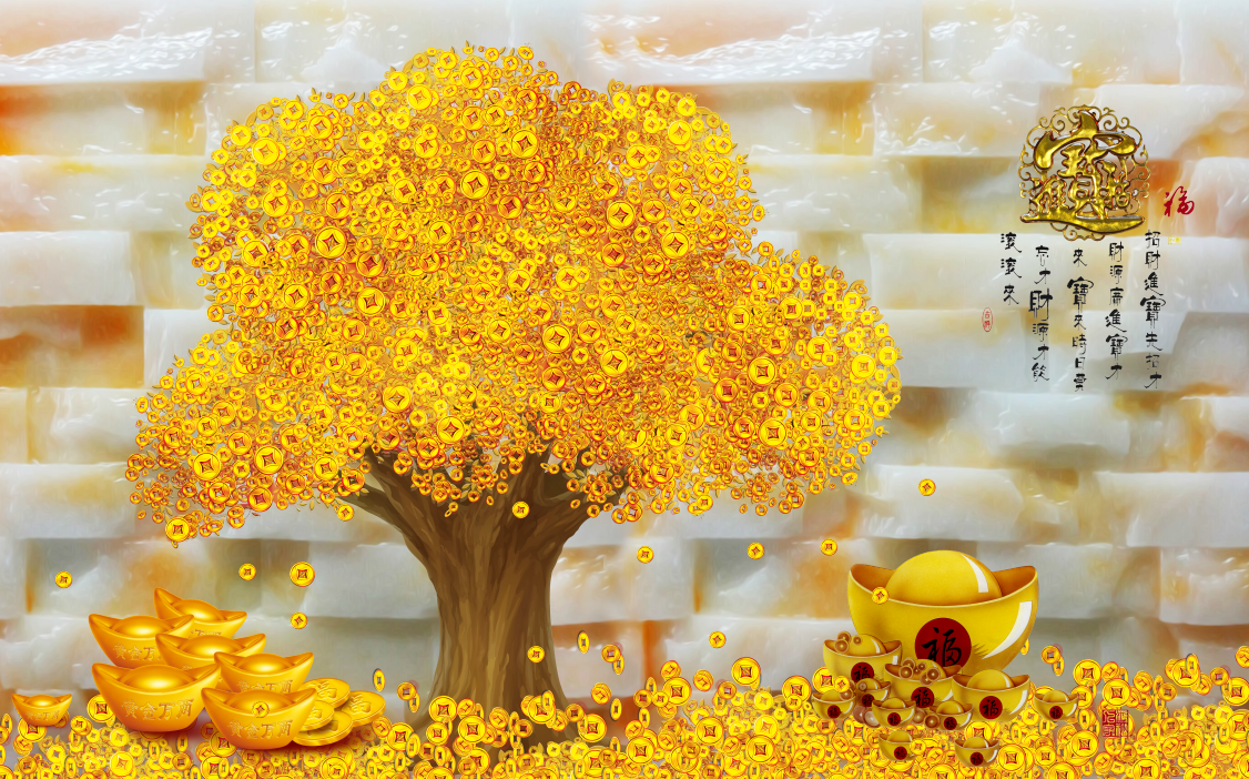 [Deal quà tặng] Tranh dán tường 3d tài lộc phòng khách