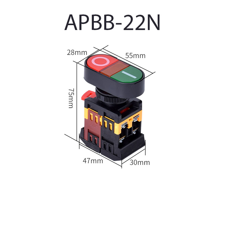 Công Tắc Nhấn Đôi APBB-AS-22&25N On-Off Có Đèn 220VAC