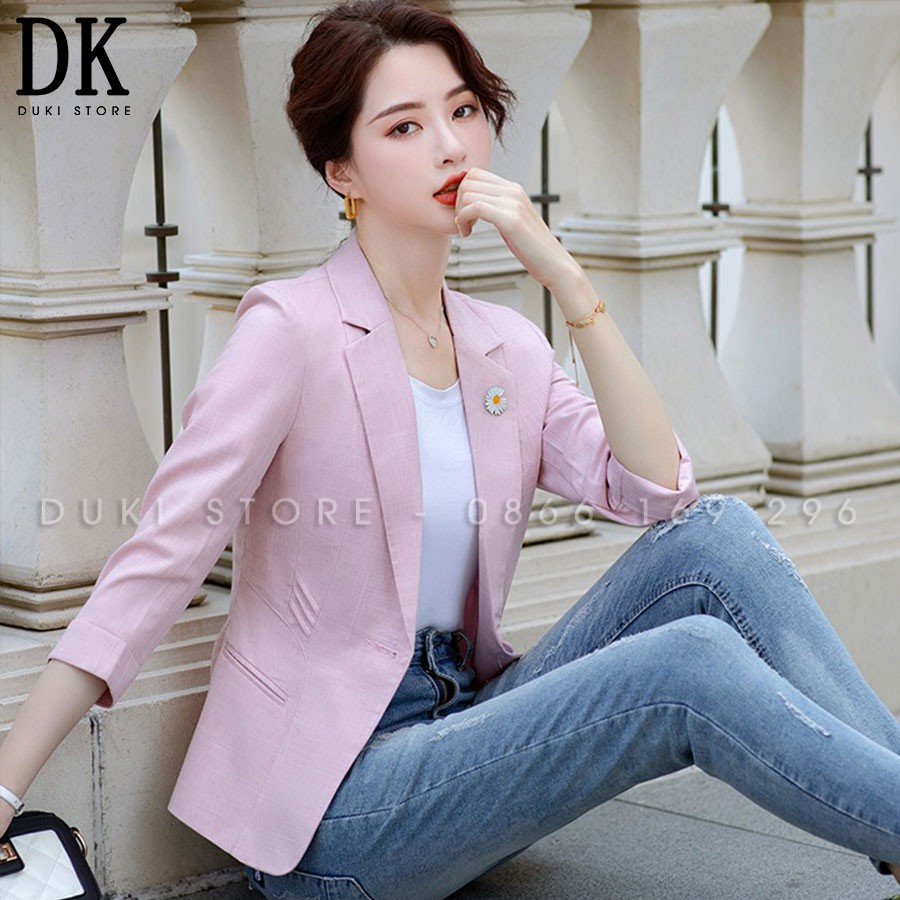 Áo vest nữ blazer tay lỡ màu hồng nhạt thời trang BLZ0007 - DUKI STORE