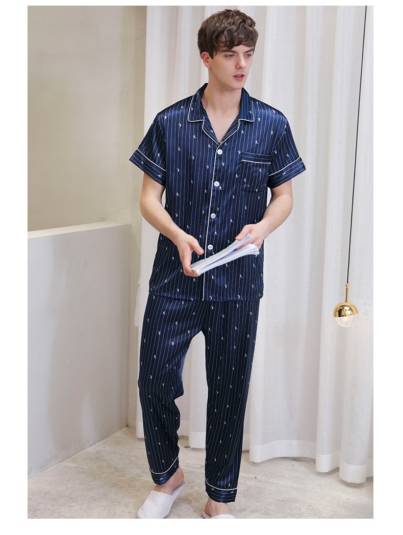 Bộ pyjama nam ngắn tay chất lụa hàng nhập-NG9374
